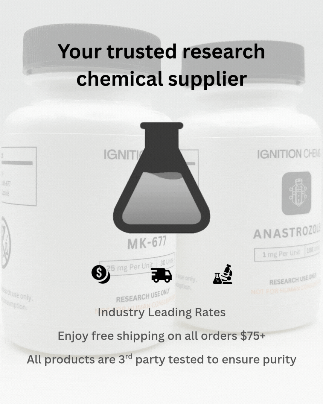 Ignition Chems is a chemical supplier that sells sarms, peptides and other compounds for your research needs. All of our products are lab tested to ensure identity, purity and, concentration.