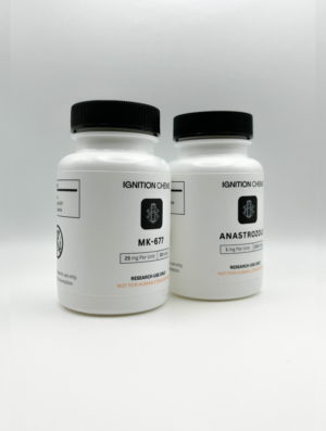 High purity 25mg mk677 capsules alongside 40mcg clenbuterol tablets for research use only sold by Ignition Chems as the ascension bundle.